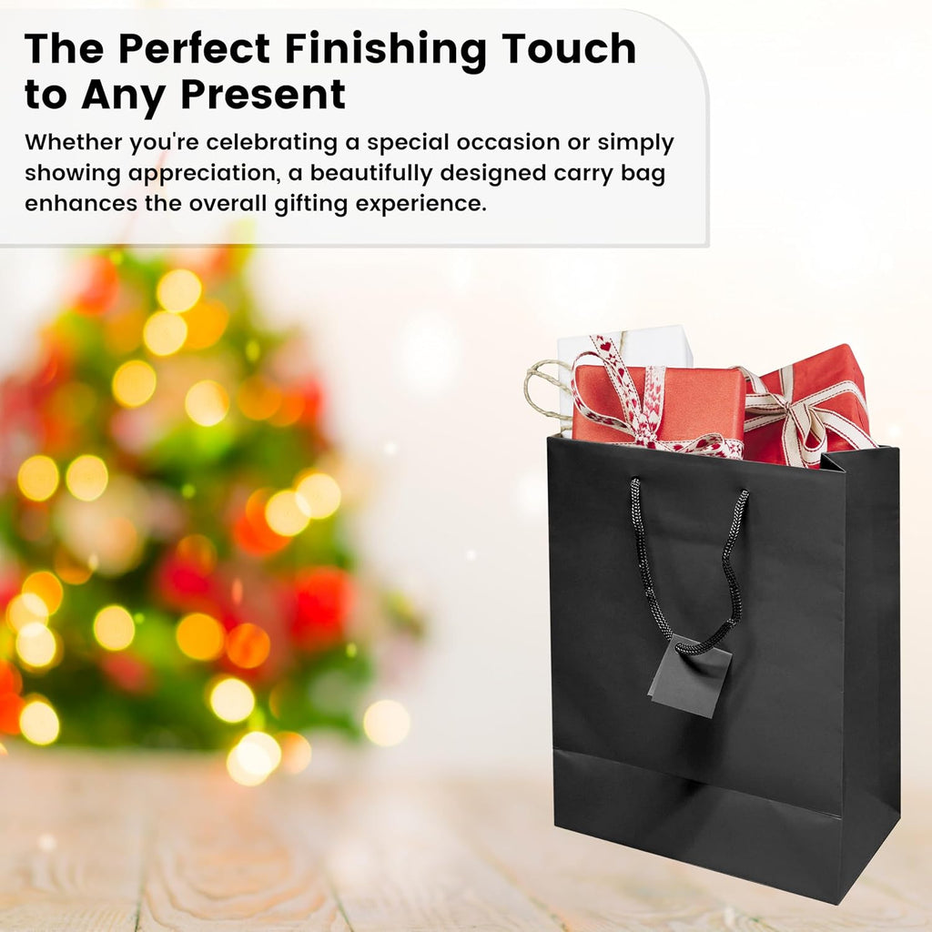 Novel Box Black Gift Bags with Handles, 100 Pack, 8x4x10 Inches