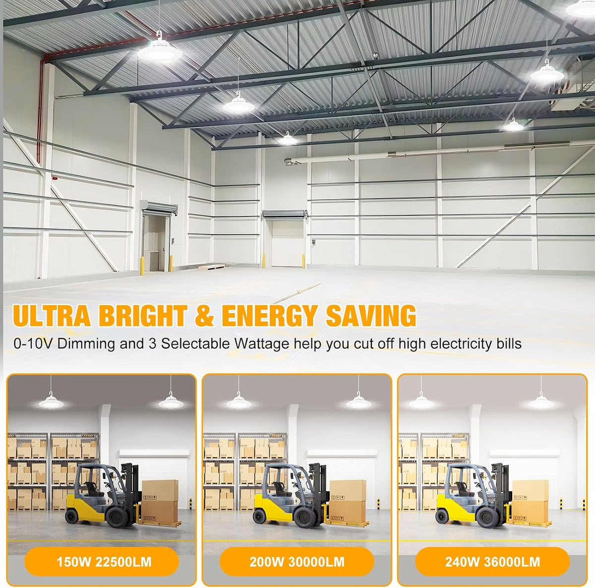 240W UFO LED High Bay Light 0-10V Dimmable 100-277V UFO Light White