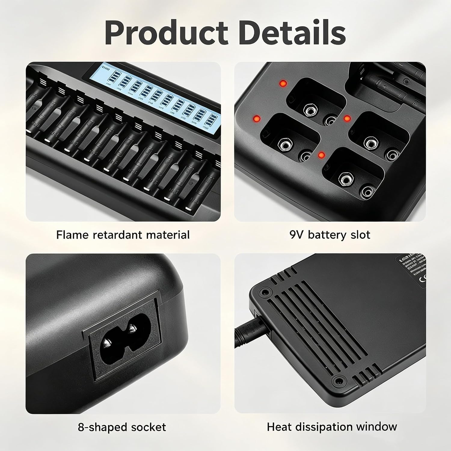 10+4 Bay AA AAA 9V Battery Charger, Smart LCD Display with Discharge Function, 10 Bay for AA/AAA Rechargeable