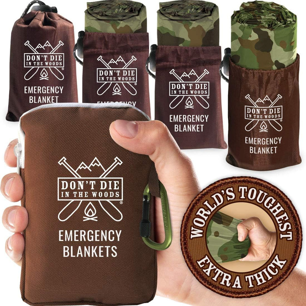 Don’t Die in The Woods – World’s Toughest Emergency Blankets [Camo] | Ultralight – Waterproof – Extra Thick – Space