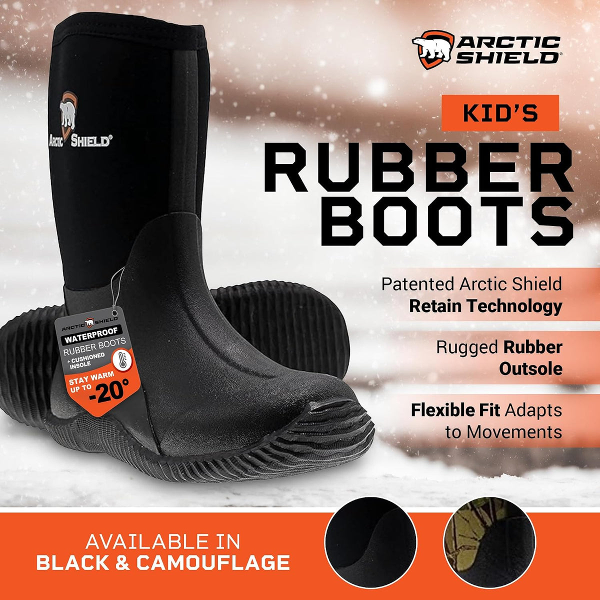 Kids Rain Boots - Outdoor Waterproof & Insulated Winter Boots for Girls & Boys - Unisex Kids Snow Boots for Rain