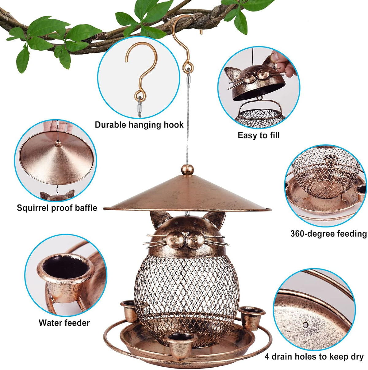 Bird Feeder, Wild Bird Feeder for Outdoor, Cute Cat-Shaped Style