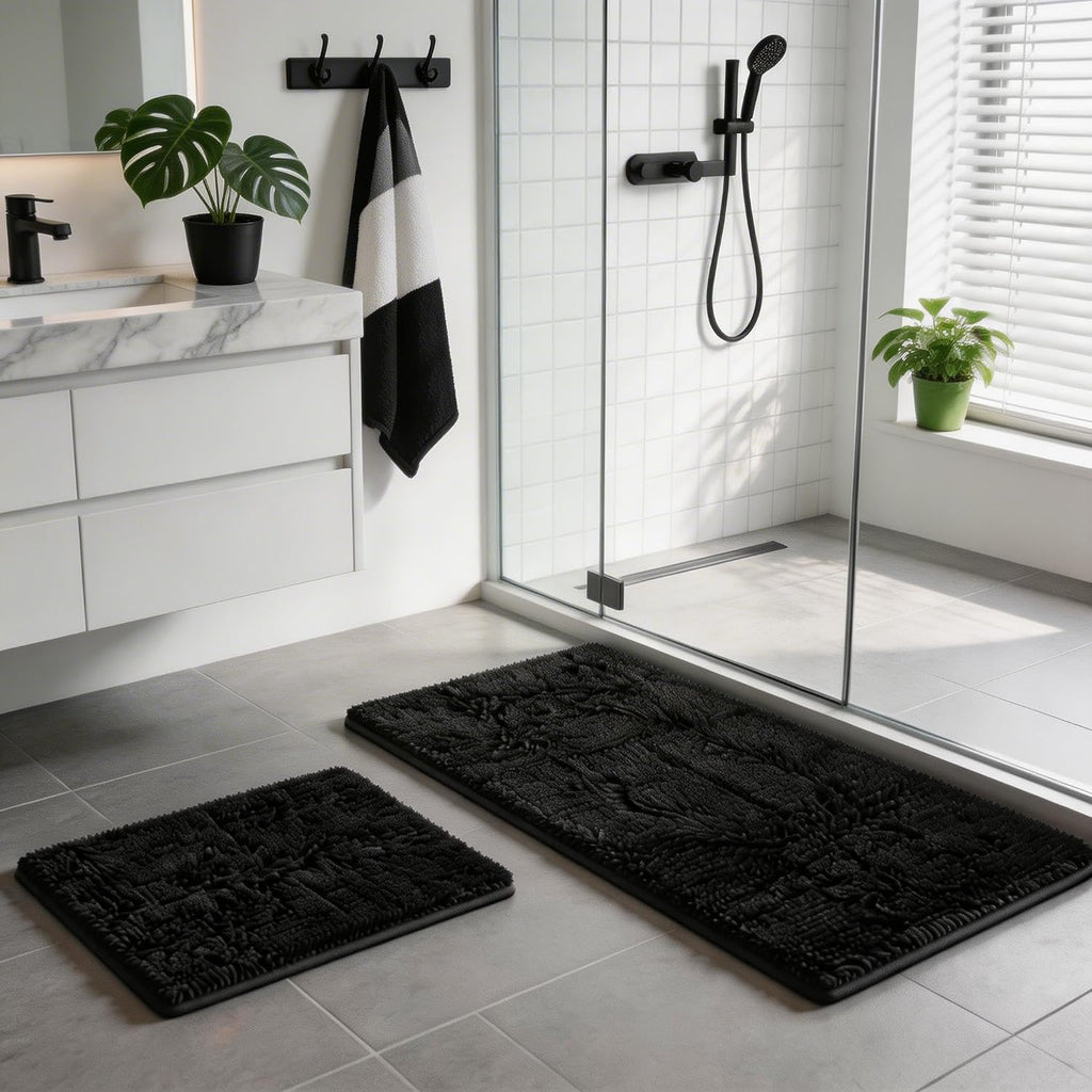 Bathroom Rugs Set 2 Piece Thick Chenille Bath Mats, Soft Quick Dry Plush Absorbent Bath Rugs with Non-Slip PVC