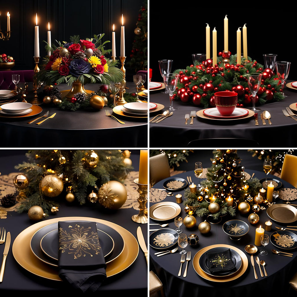 10 Pack Black Round Tablecloths 132 Inch for Dining Tables