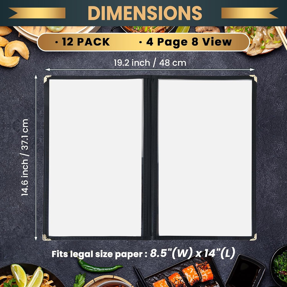 Restaurant Menu Covers 8.5 x 14, 12 Pack, 4 Page 8 View Books