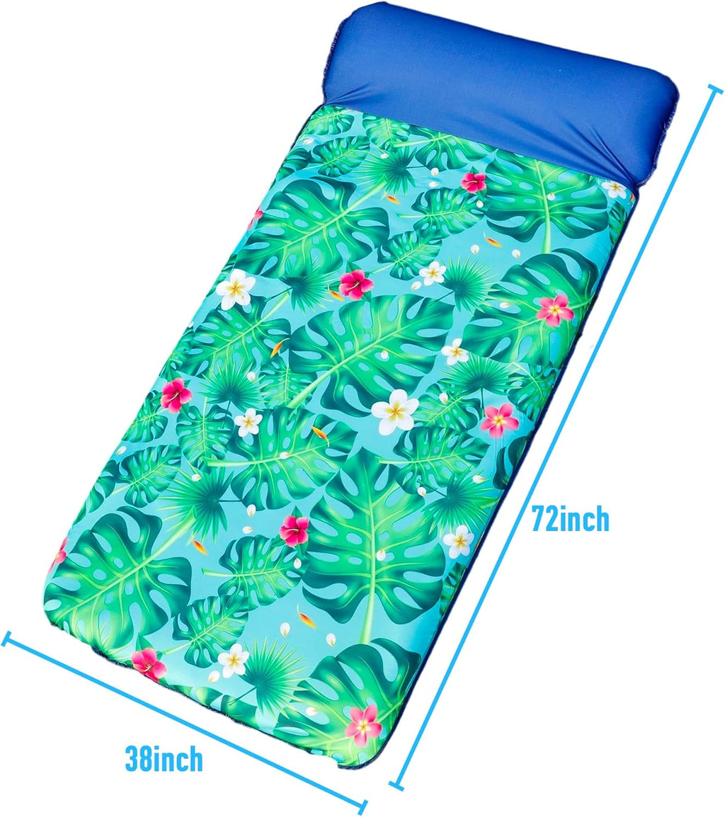 Oversized Pool Floats for Adults - 72" X 38" Extra Large Fabric Covered Inflatable Pool Lounger with Headrest, Pool