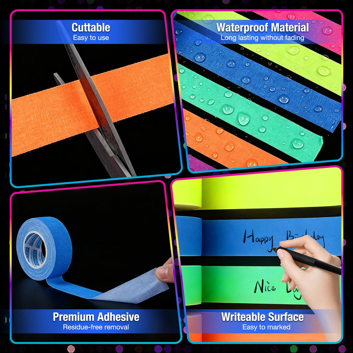 6-Pack 1in x 32.8ft Neon Gaffer Tape, Strong & Fluorescent Glow