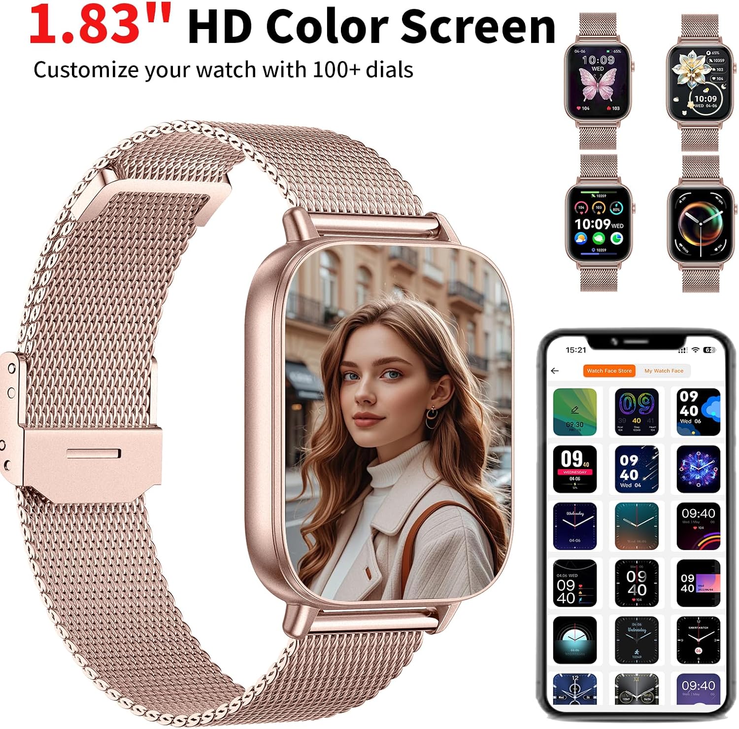 Smart Watch for Women,1.83" HD Smartwatches (Answer/Make Call), IP68 Waterproof Activity Fitness Tracker, HR, Sleep