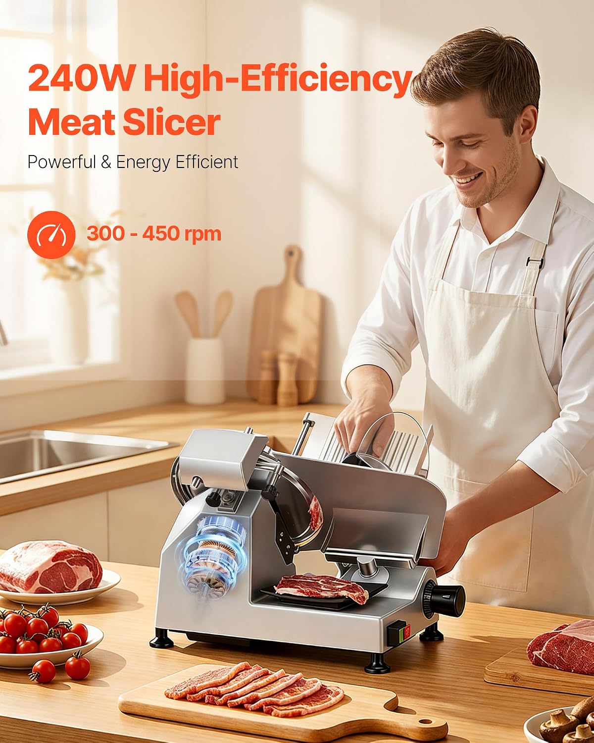 Commercial Meat Slicer, 10 inch Electric Food Slicer, 240W Frozen Meat Deli Slicer, Premium Chromium-plated Steel