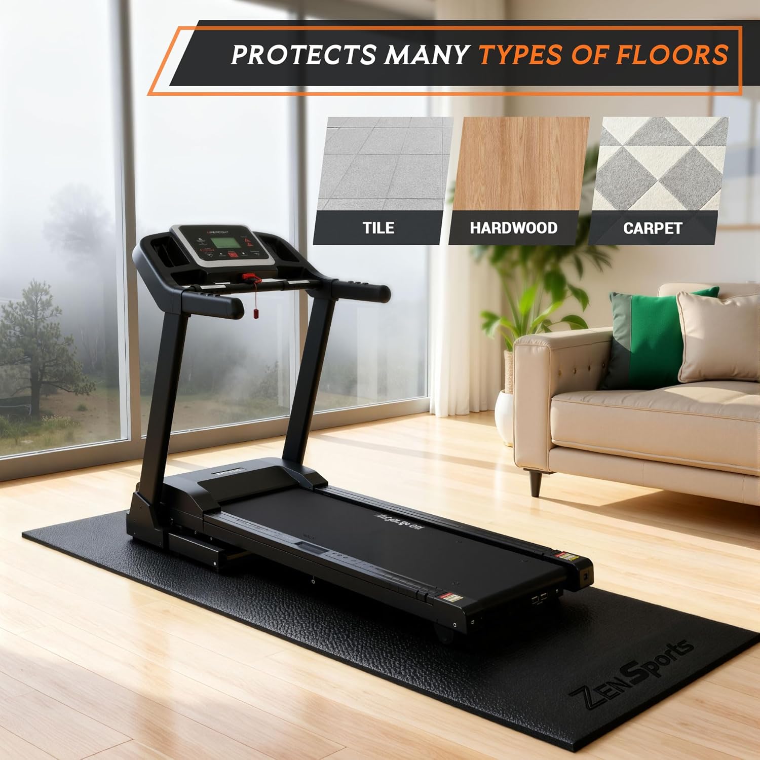 Large Exercise Equipment Mat 96"x38" - Heavy Duty Floor Protection for Treadmill, Bike & Elliptical, 6mm Thick