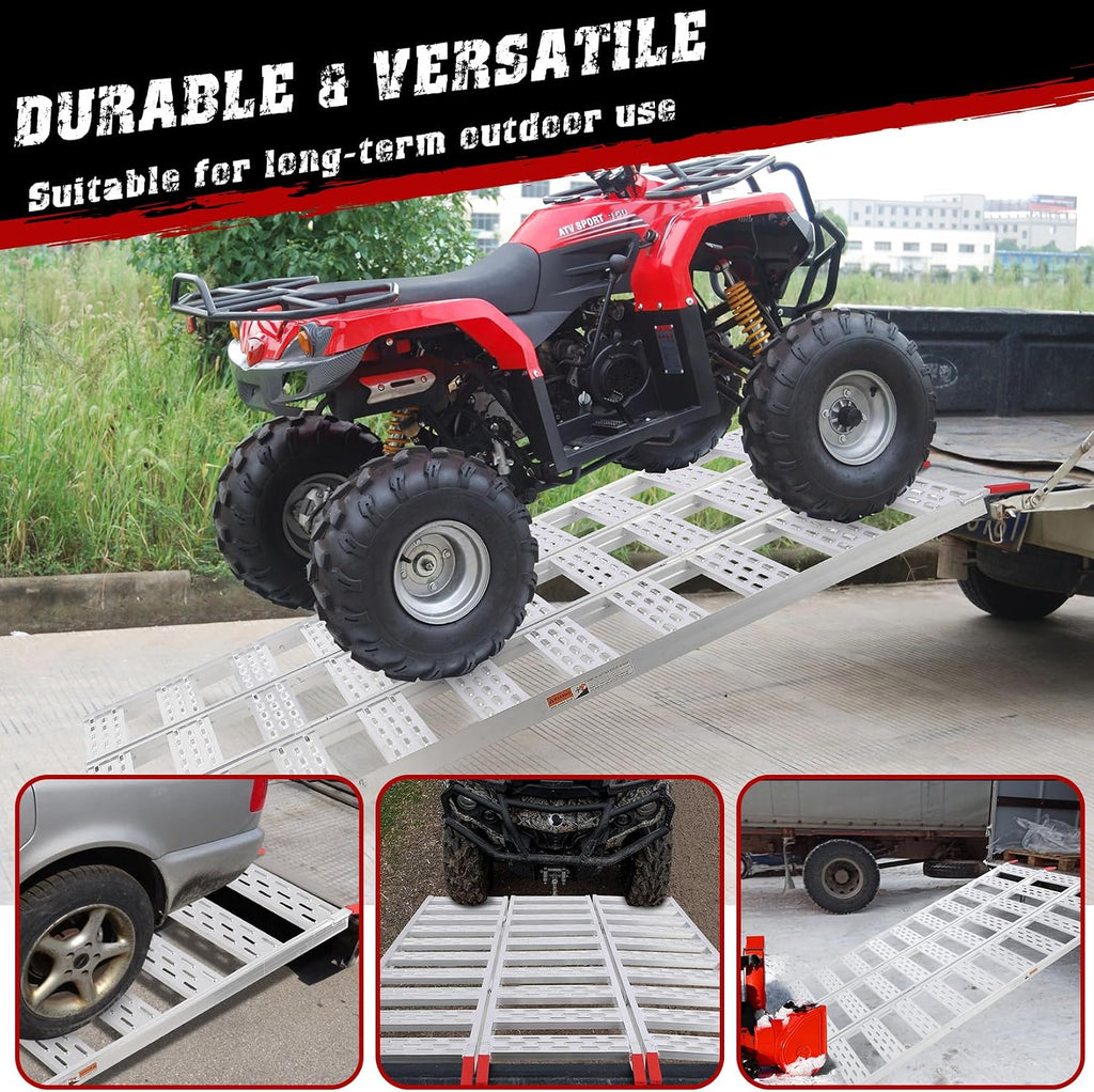Tri Fold Aluminum Loading Ramp for Pickup Trucks, 75x50 in, 1500 LB Capacity, Portable Heavy Duty Lawn Mower Ramp