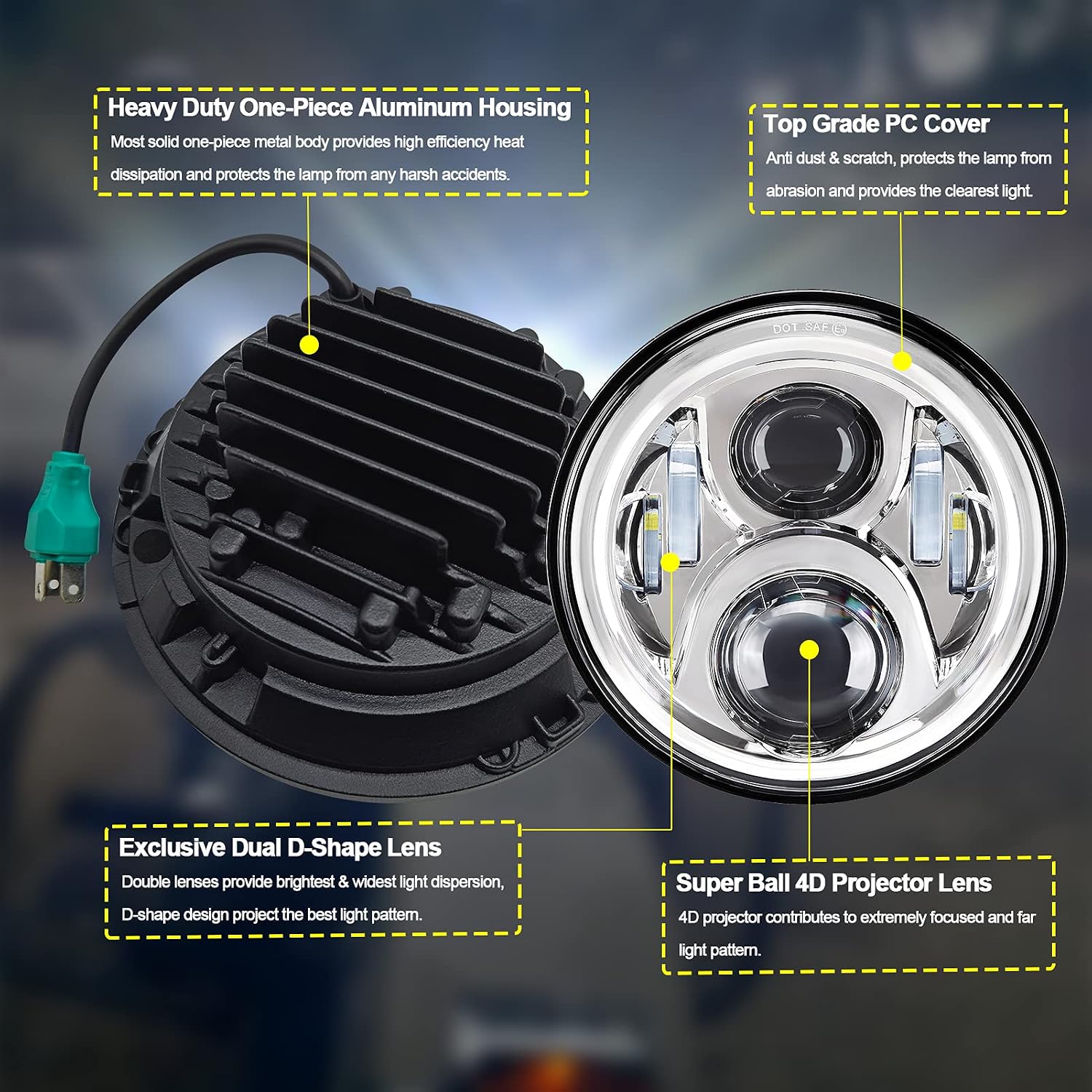 7 inch Motorcycle LED Headlight 4.5" Fog Passing Lights DOT Kit Compatible with Harley Davidson Fat Boy Street Glide