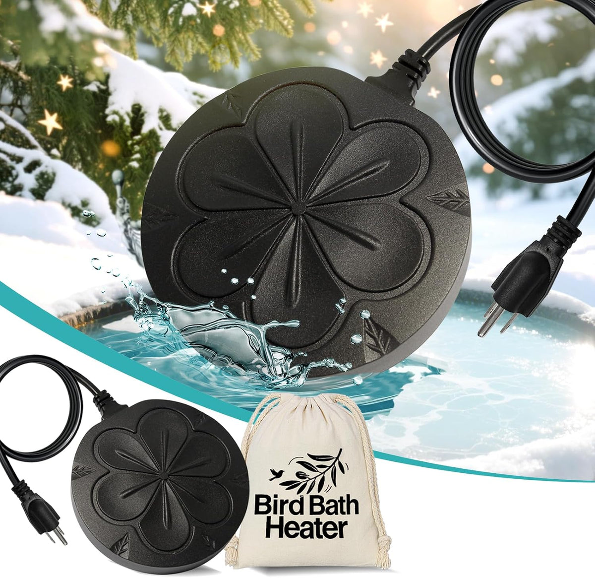 110W Bird Bath Heater for Outdoors in Winter, Submergible Cast Aluminum Chicken Water Heater with Thermostatically