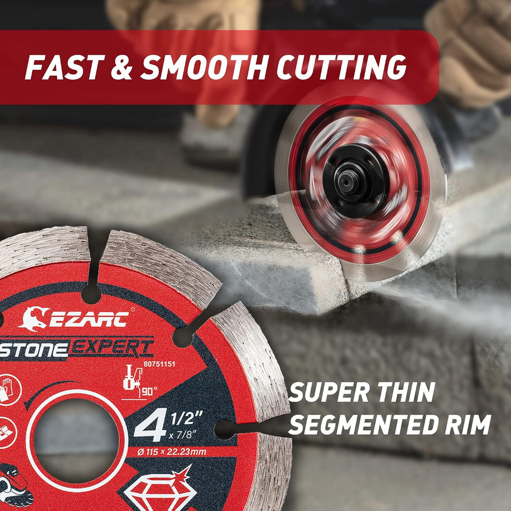 4-1/2 Inch Segmented Diamond Blade, 7/8"-20mm-5/8 Arbor, 2-Pack | Cutting Wheel for Angle Grinder, Fast Cutting