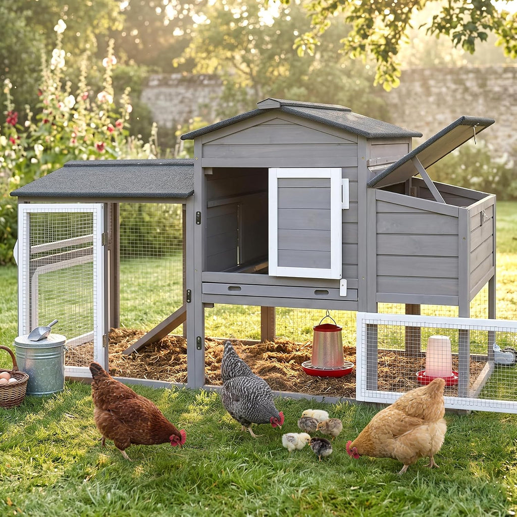 67.4" Mobile Chicken Coop with Wheels & Run for 2-3 Chickens