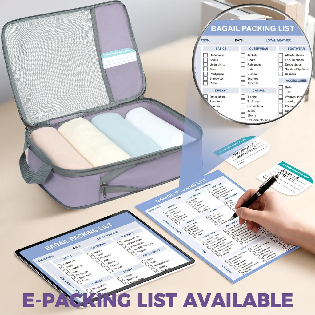 6 Set Lightweight Compression Packing Cubes with Packing List, Anti-Tearing Expandable Organizer Bags for Travel