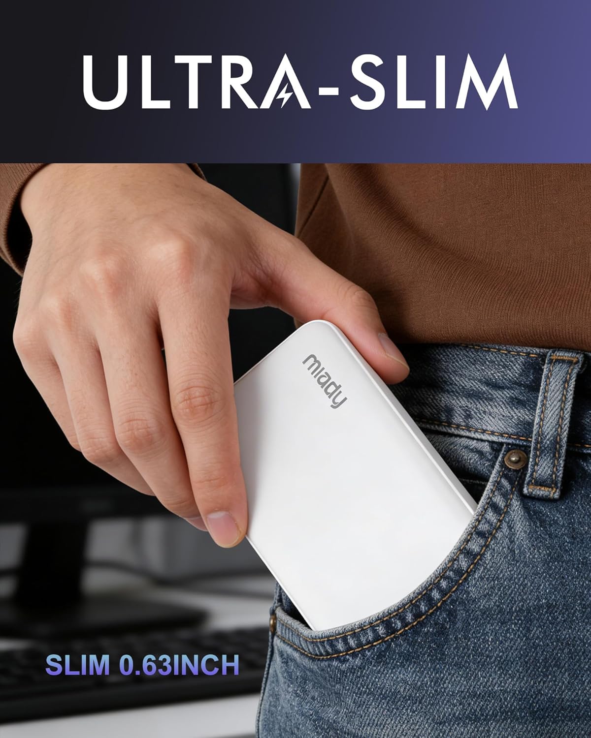 2-Pack Portable Charger, Slim 10000mAh Power Bank Travel Battery Pack 3 Outputs 2 Inputs Compatible with iPhone