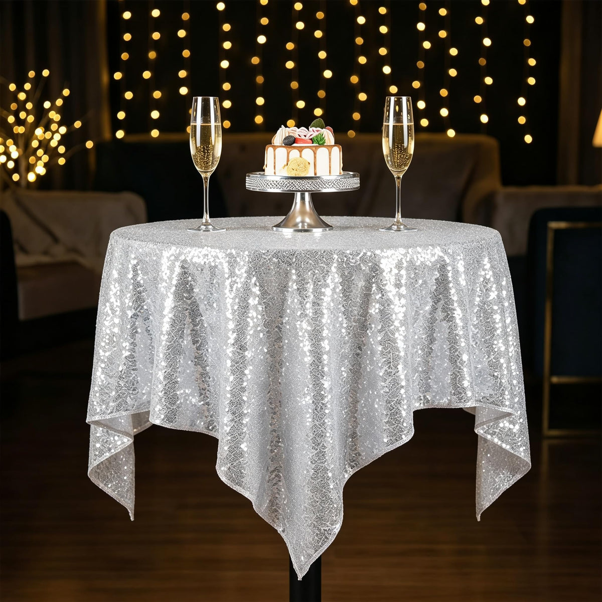 Silver Sequin Tablecloth 36x36 Small Table Cloth Wedding Party