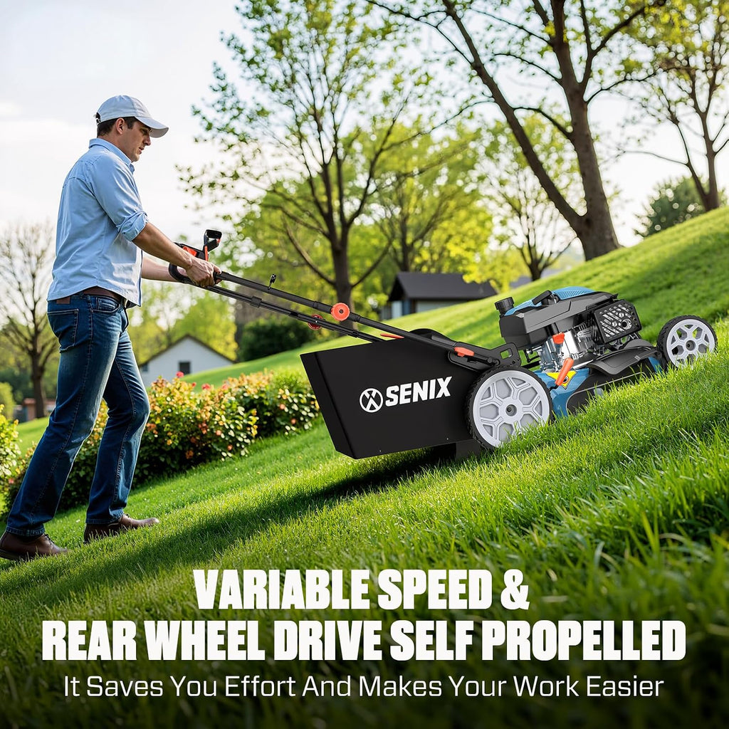 22" 201cc Variable Speed Rear Wheel Self Propelled Gas Lawn Mower | 4-Cycle OHV Engine, 3-in-1 Mower with Bagging