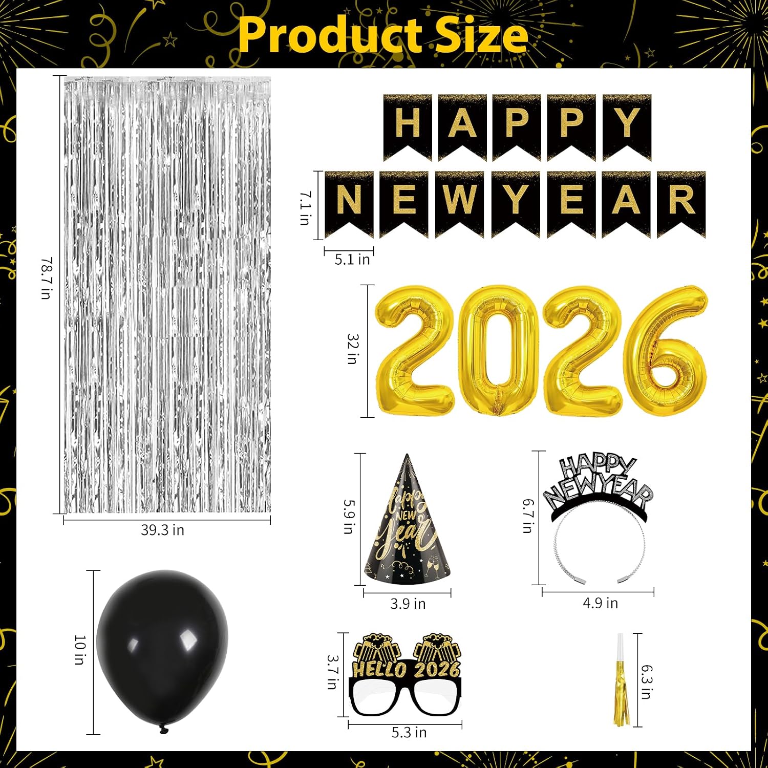 New Years Eve Party Supplies 2026 New Years Decorations Happy New Year Banner 2026 Balloons Hats Glasses Tiaras