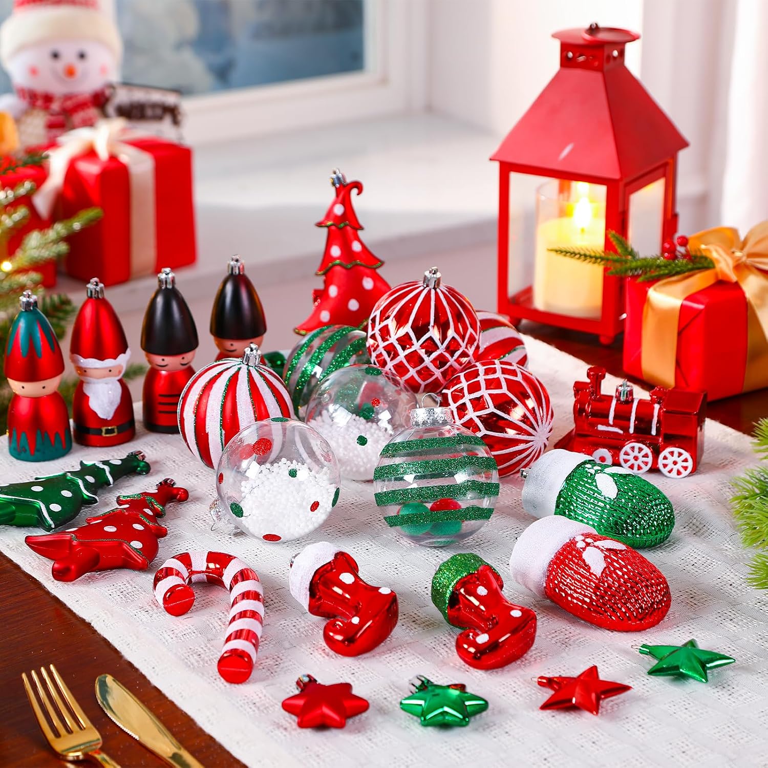 95pcs Christmas Balls Ornaments Set, Shatterproof Plastic Baubles, Soldiers, Christmas Socks for Xmas Tree Holiday