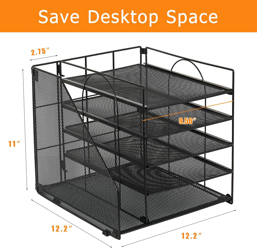 Desk Organizers and Accessories, 5-Tier Paper Letter Tray Organizer with File Holder, Desktop Organizer for Office