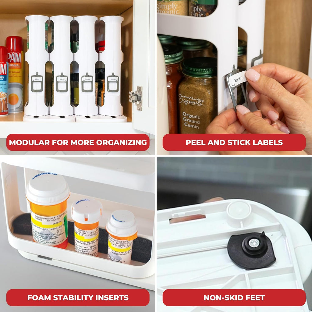 Spice Rack Organizer for Cabinet - Slide & Rotate Kitchen Organizers and Storage - 2 Double-Decker Shelves - Non-Skid