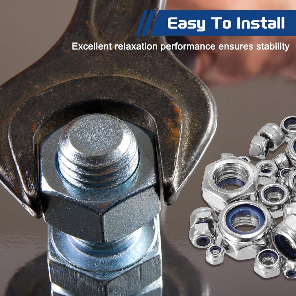 10Pcs M10-1.5 Nylon Locking Hex Nuts 304 StainlessSteel Silver