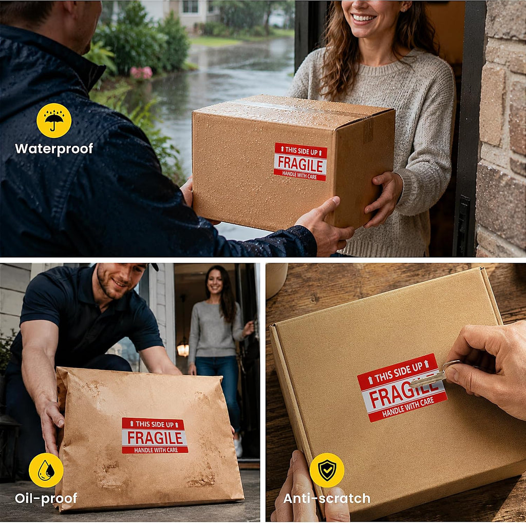 3 × 5 Inch Fragile Stickers Waterproof This Side Up Stickers Strong Adhesive Fragile Labels for Shipping Moving (500