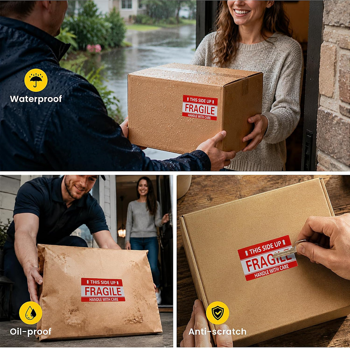 3 × 5 Inch Fragile Stickers Waterproof This Side Up Stickers Strong Adhesive Fragile Labels for Shipping Moving (500