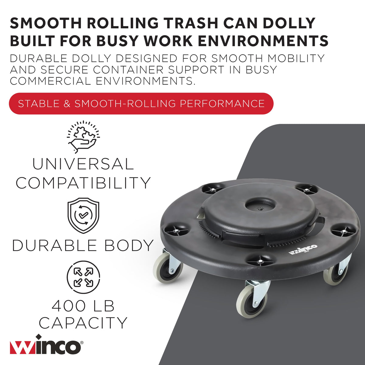 18" Black Standard Commercial Trash Can Dolly