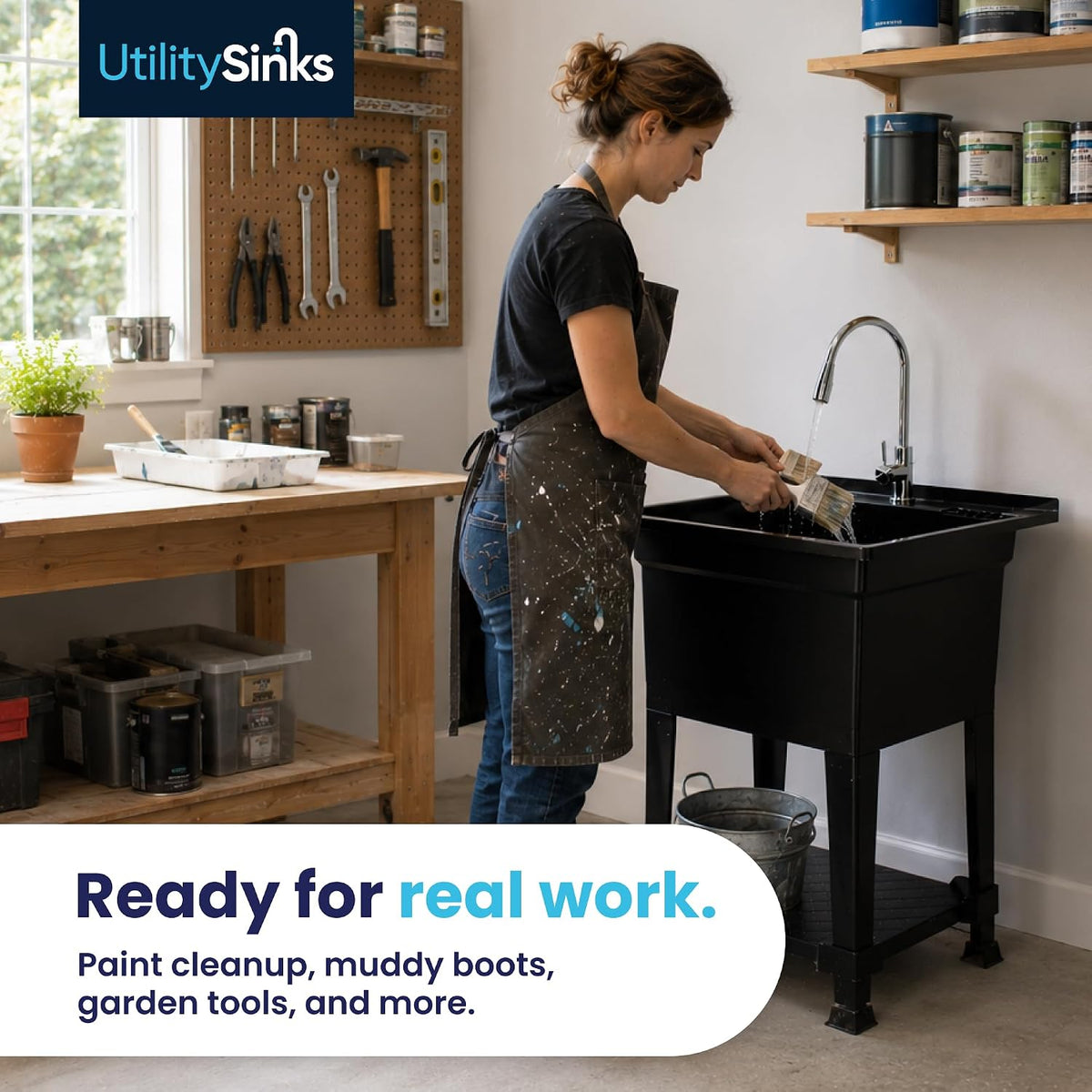 Utility Sink Black - Quick Connect Drain - 24 x 24 in