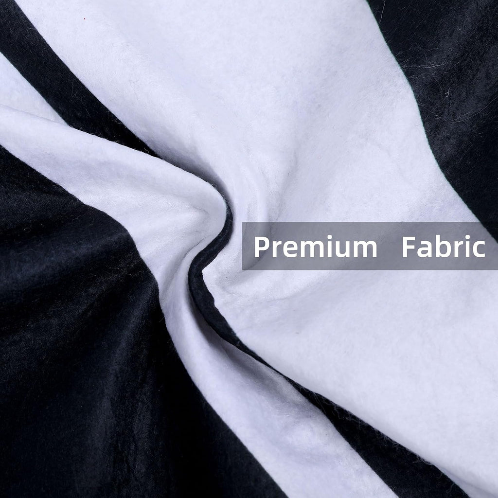 48 Inch Christmas Tree Skirt, White Nonwoven Sublimation Printed Black and White Candy Stripe Christmas Tree Skirt