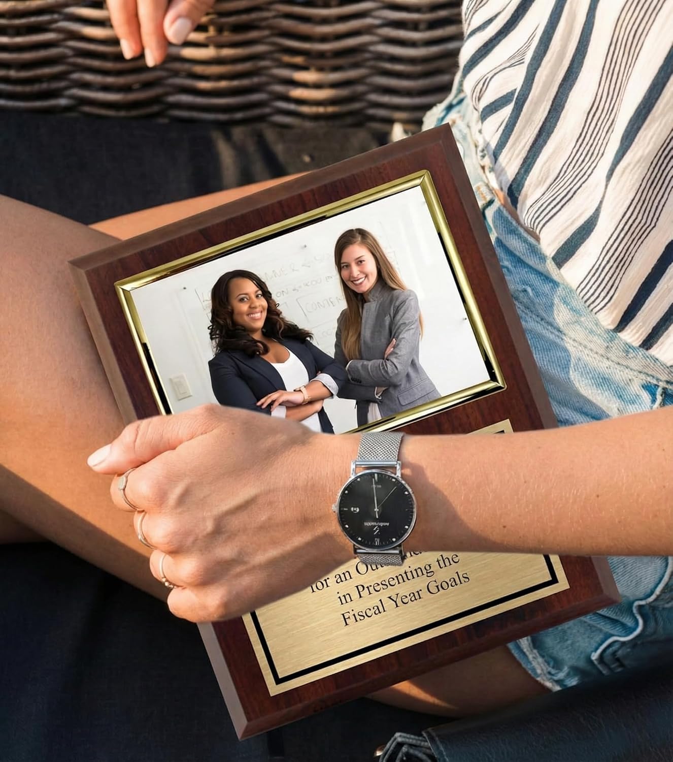Personalized 8x10 Photo Plaque with 4x6 Horizontal Picture Holder | Custom Engraved Gold Frame Award Plaque, Add Your