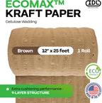 12" x 25' EcoMax Kraft Paper Cellulose Wadding (1 Roll) - Cushioning Wrapping and Box Void Filling - Soft and Gentle