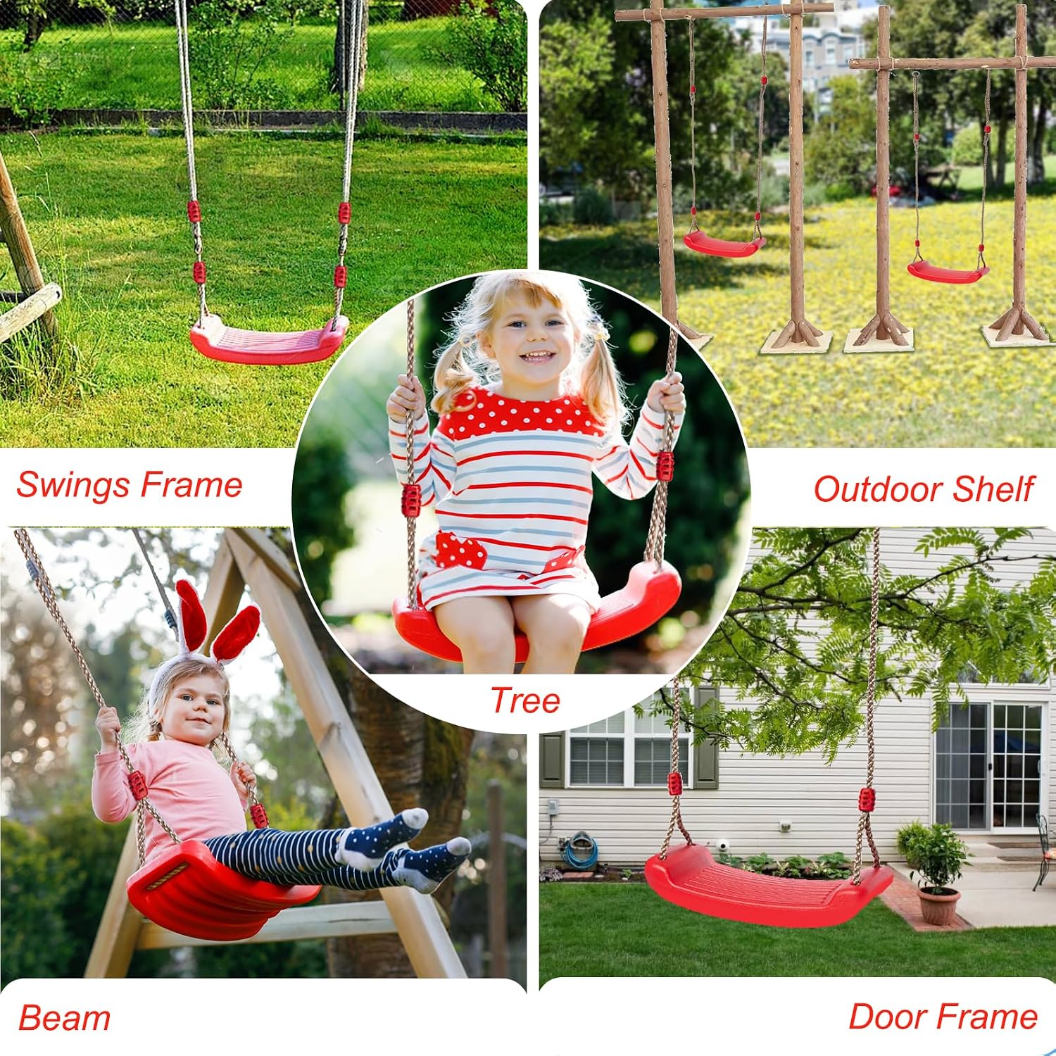 Tree Swing Seat, Swing Set Accessories for Kids Outdoor & Indoor Playground, Red