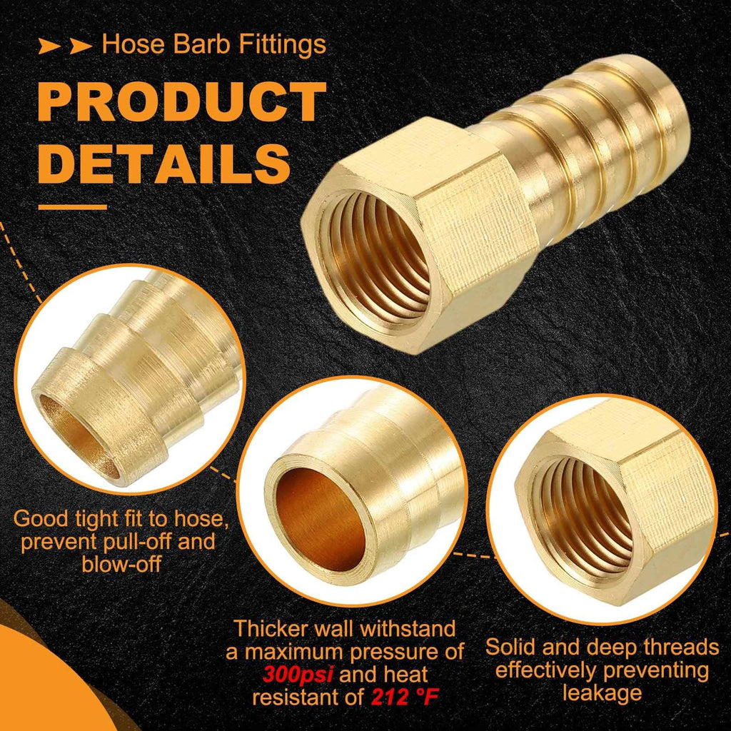 HARFINGTON 3pcs 1/2" to 1/4" NPT Female Brass Hose Barb Fitting Mender