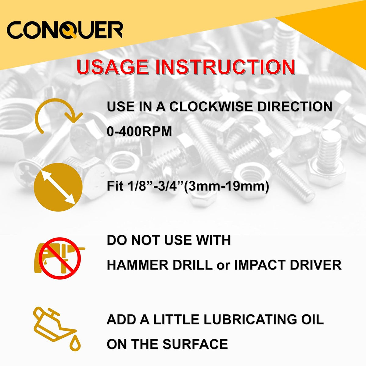 CONQUER Deburring External Chamfer Tool, Tungsten Blade, Fits 1/8"-3/4"