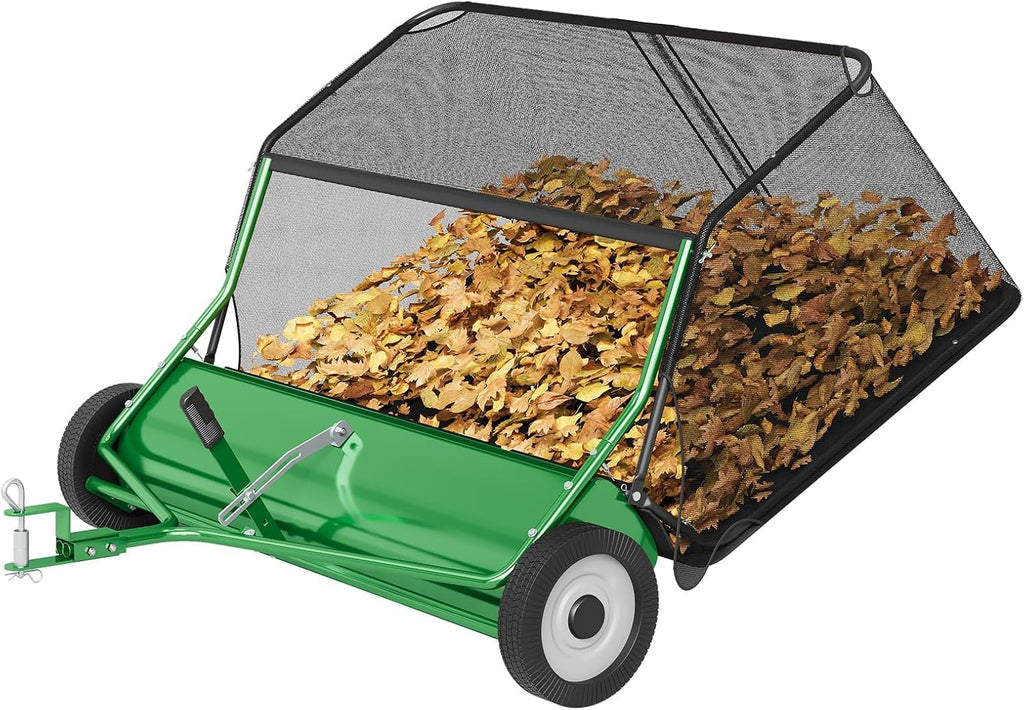 48" Tow Behind Lawn Sweeper, Pull Behind Leaf & Grass Collector for Tractor