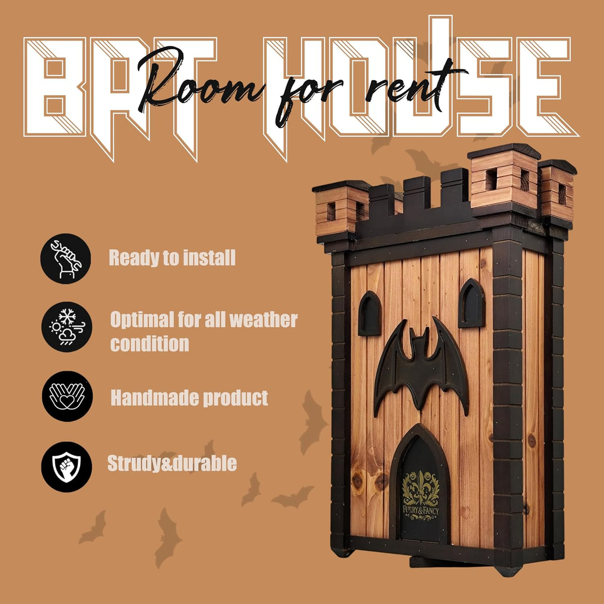 Bat Houses for Outdoors – Gothic Bathouse for Outdoors Hanging – Large 2-Chamber Bat Cave for Up to 80 Bats –