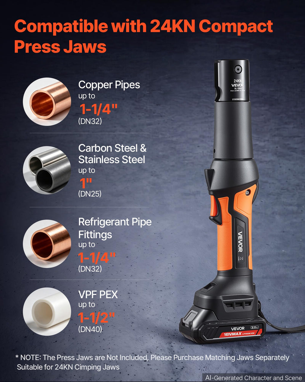 VEVOR Press Tool, 18V Electric Pipe Crimping Tool (JAWS NOT INCLUDED)