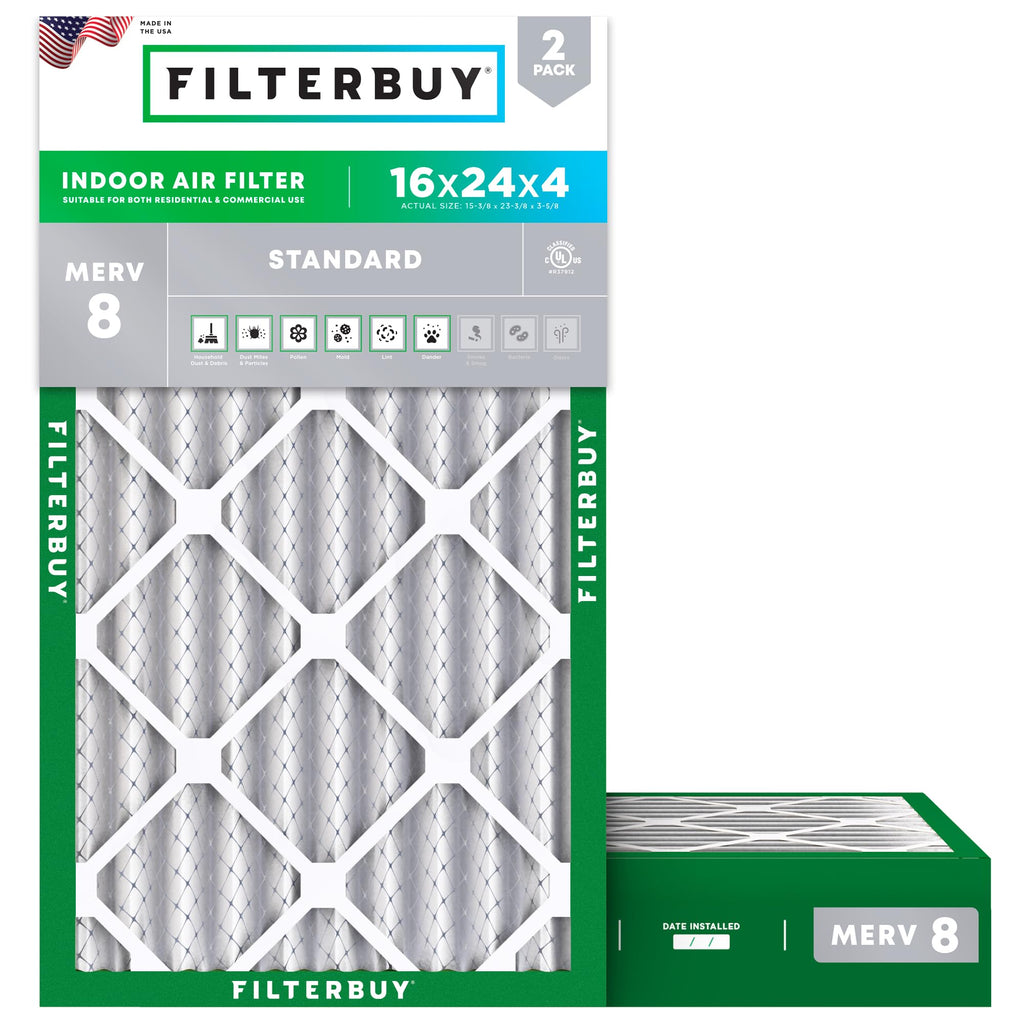 16x24x4 Air Filter MERV 8 Dust & Allergy Defense (2-Pack)