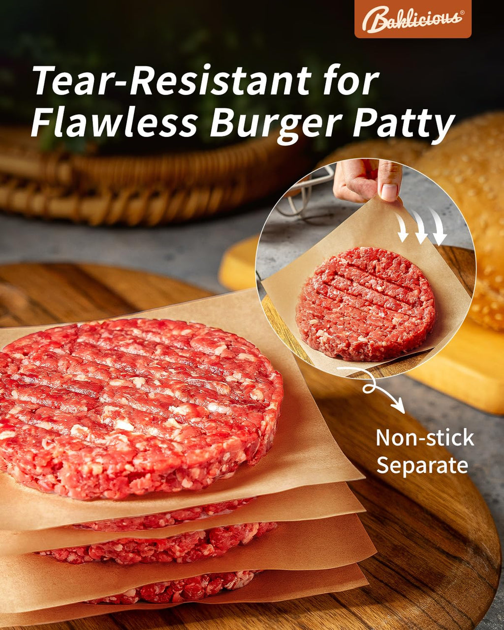 5.5x5.5inch 1100pcs Unbleached Non-Stick Hamburger Patty Paper