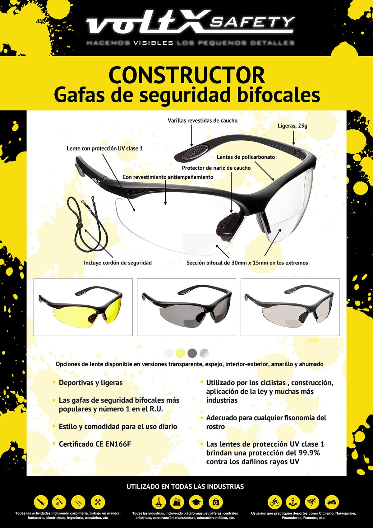 CONSTRUCTOR Mirror Bifocal Reading Safety Glasses +3.0 Dioptre