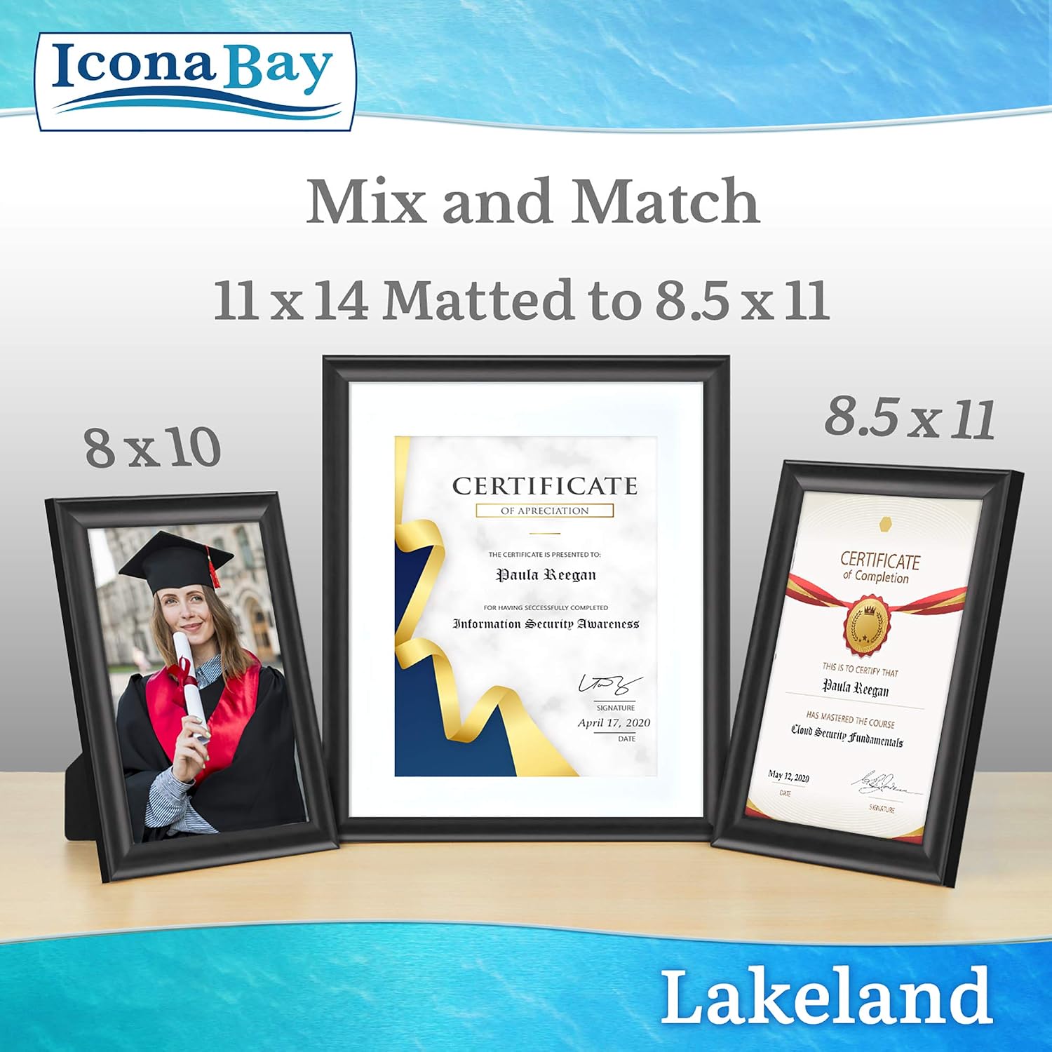 8.5x11 Certificate Frames - Black, 12 Pack - Contemporary Diploma Frames 8.5 x 11 - Composite Wood Document Frames