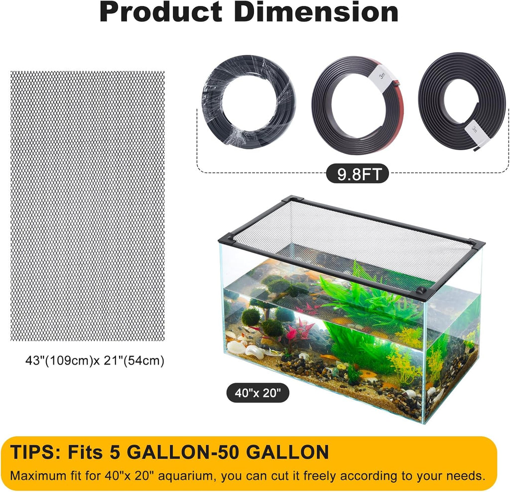 Fish Tank Lid Magnetic Aquarium Lid Tank Hood top Cover Anti-Jumping Net Cover Mesh to Protect Fish Jumping Out of