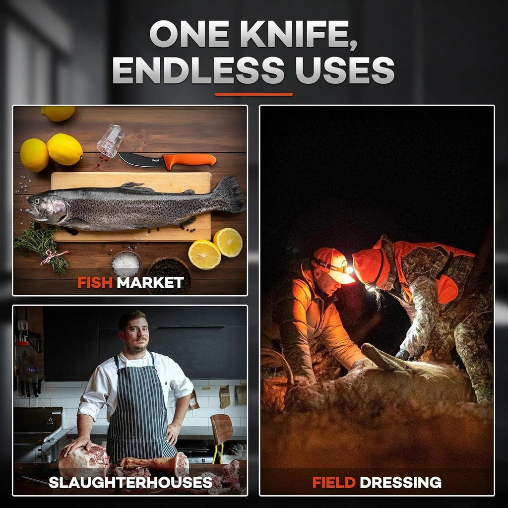 Skinning Knife for Hunting - 5" Curved Oval Game Processing Knives | Premium German Stainless Steel, Non‑Slip