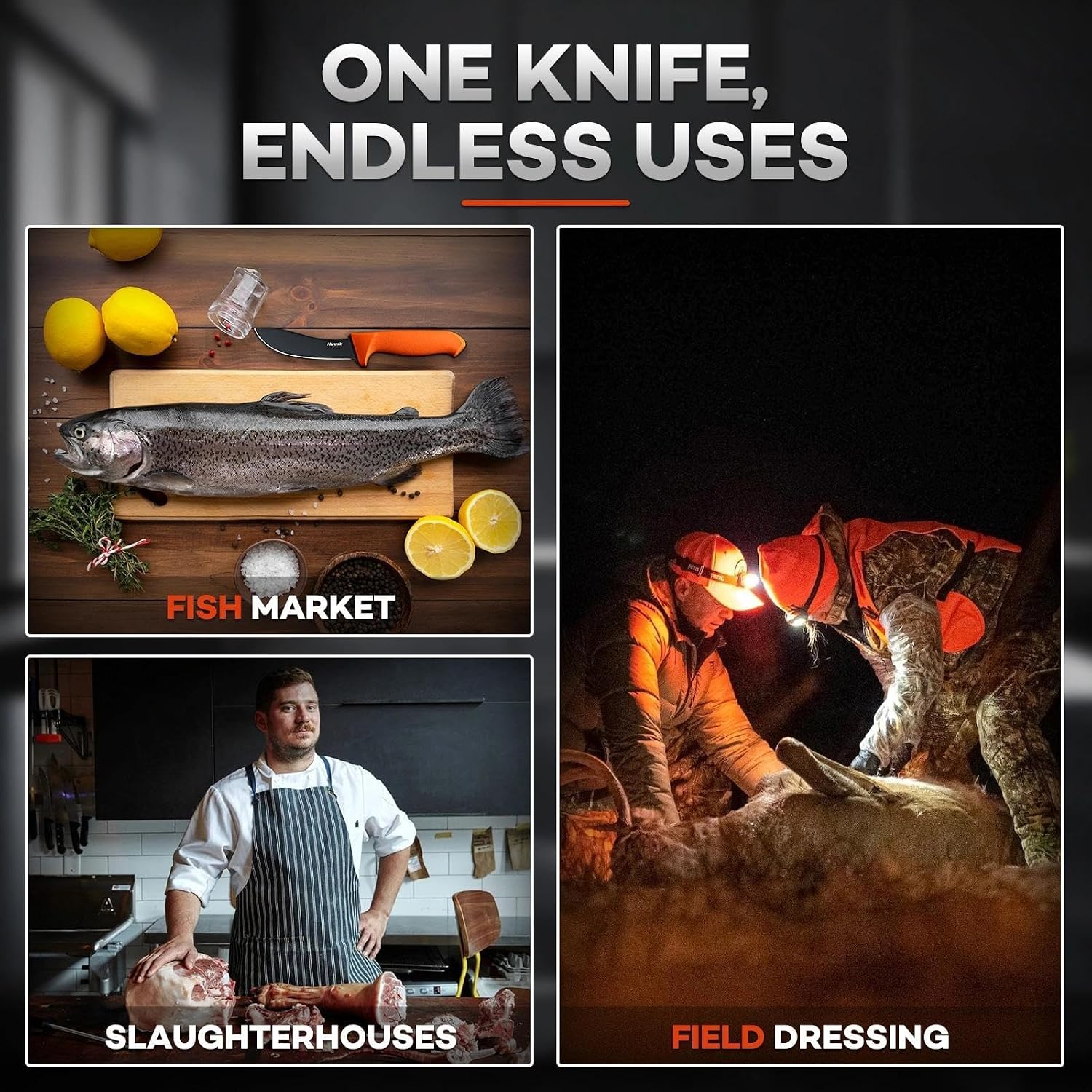 Skinning Knife for Hunting - 5" Curved Oval Game Processing Knives | Premium German Stainless Steel, Non‑Slip
