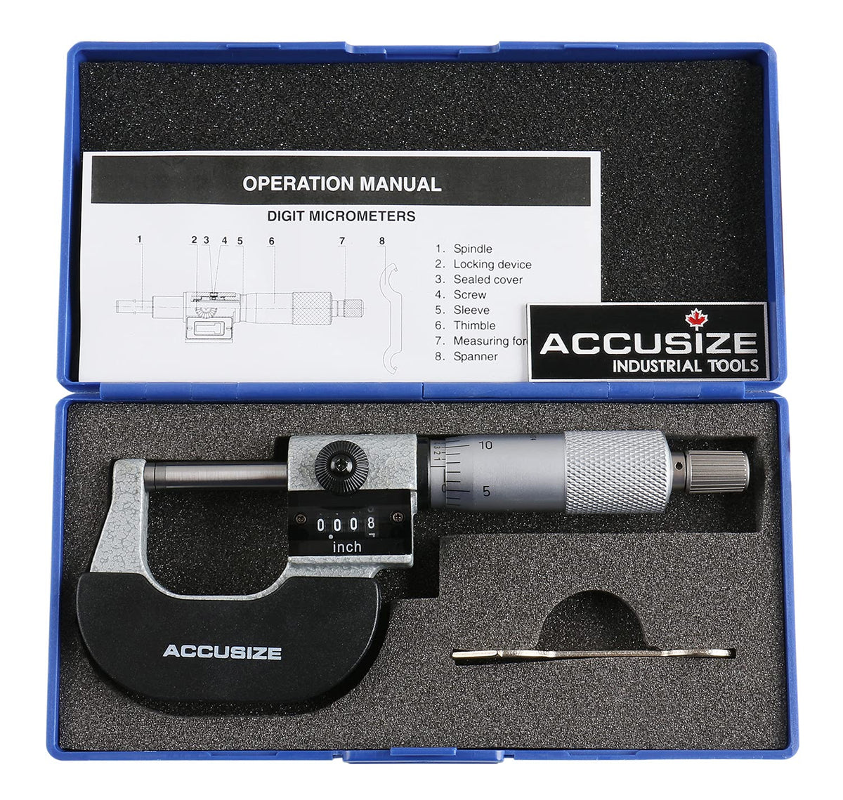 Accusize Industrial Tools Outside Micrometer, 0-1", BC20-1101
