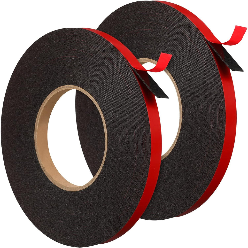 2 Rolls 1/2 Inch by 50 Feet Double Sided Tape Heavy Duty Waterproof Mounting Foam Adhesive Double Stick Black Tape
